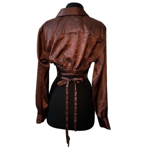 Urban Outfitters Hooked-Up Satin Cropped Top Adjustable Tie Waist Brown Size M - Picture 3 of 12